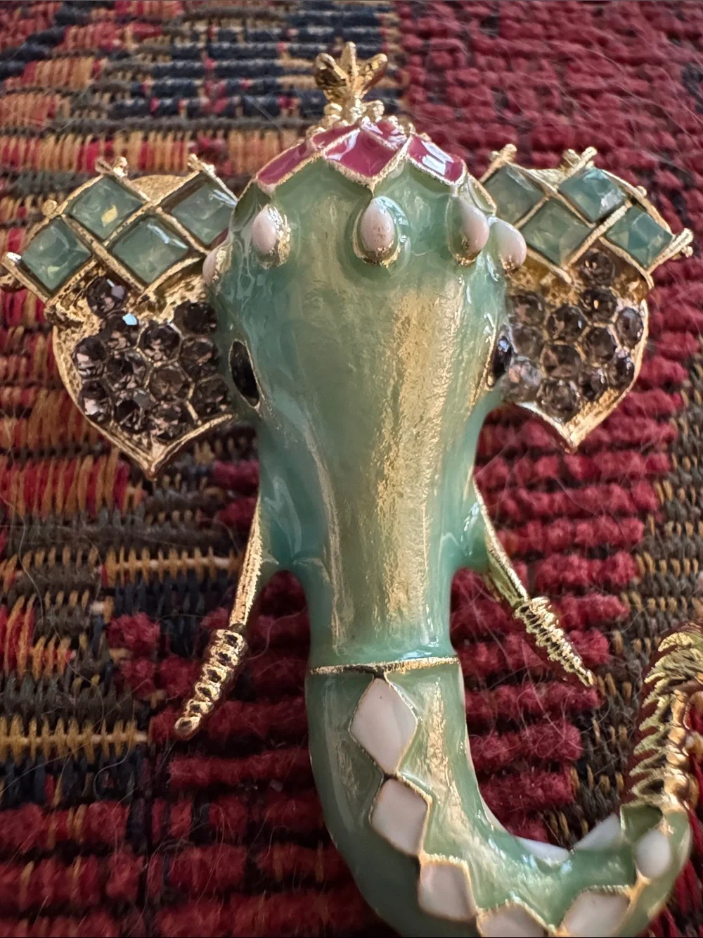 NWOT Gold-Tone Mint Green Elephant Brooch with Pink Accents